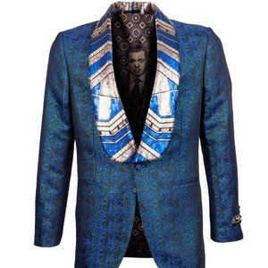 Empire™ Men's Premium Slim Fit Shawl Lapel Jacket, Nemes Blue & Gold